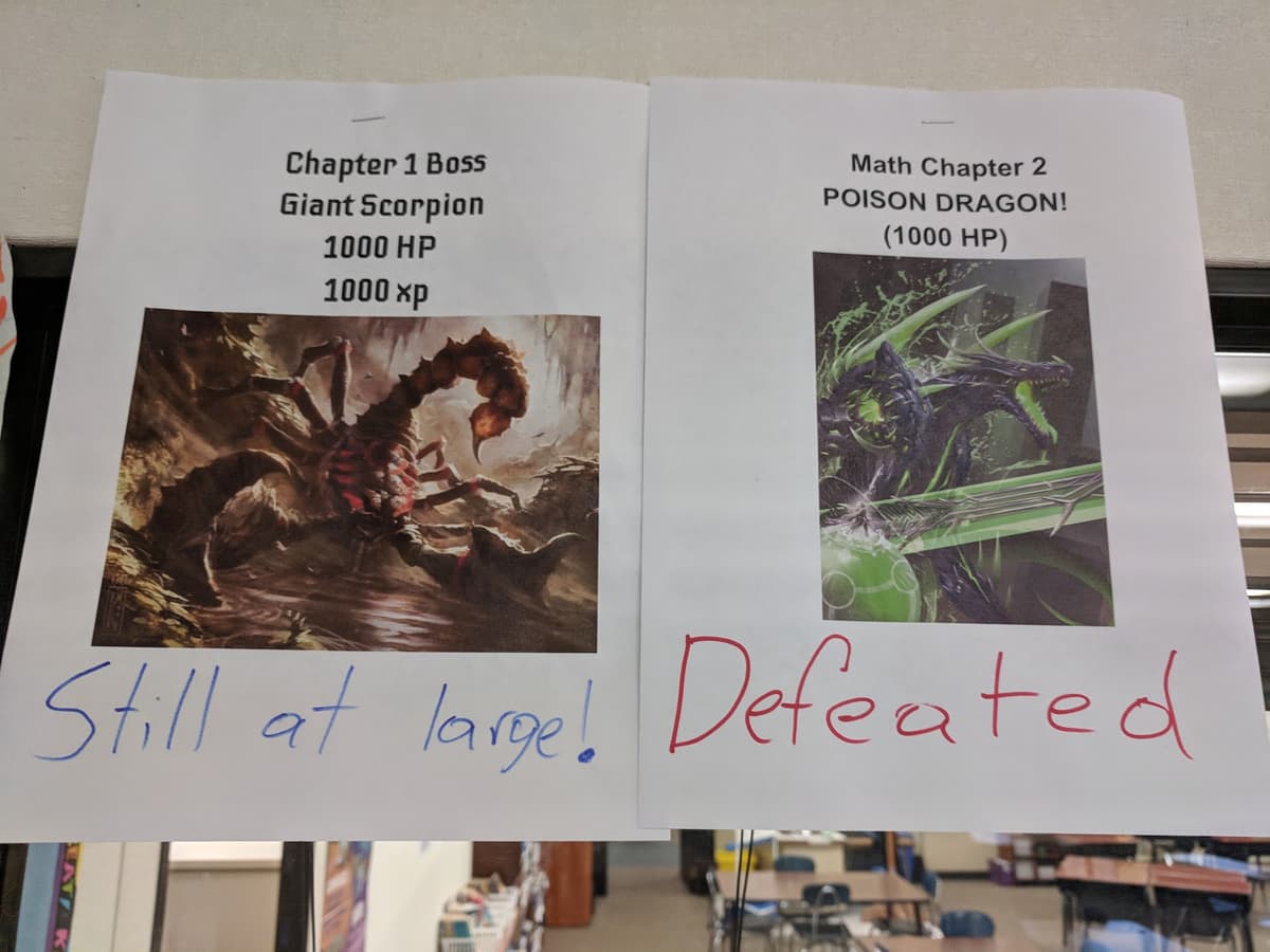 Efterlysningsaffischer för mattkapitelsbossar i klassrummet