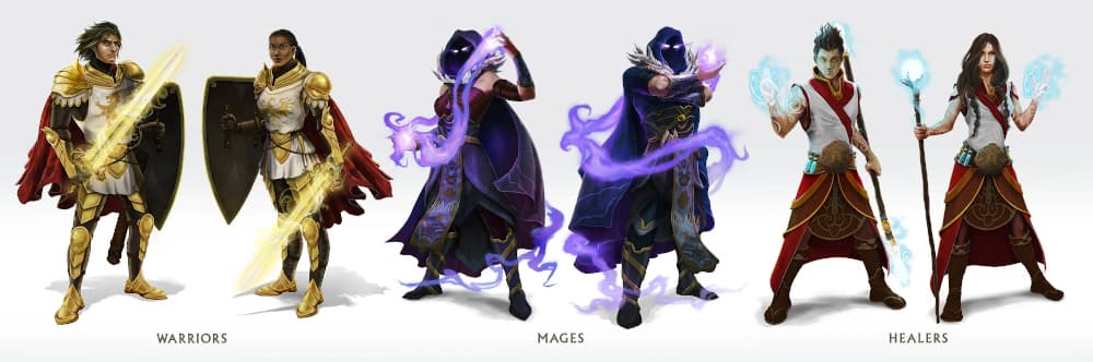 Classcrafts tre hjälteklasser: Guardian, Healer och Mage