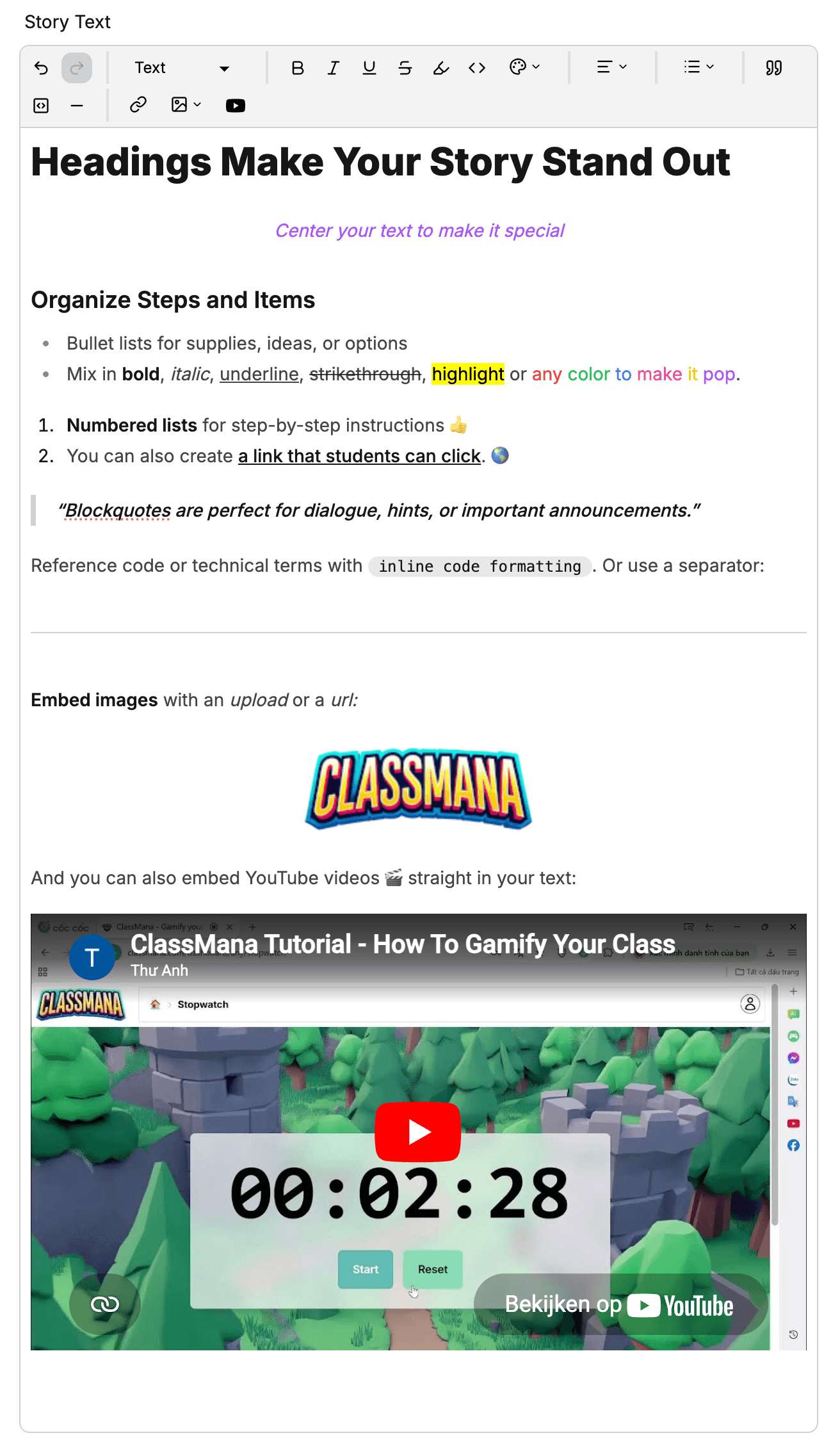 Rich text-redigerareexempel